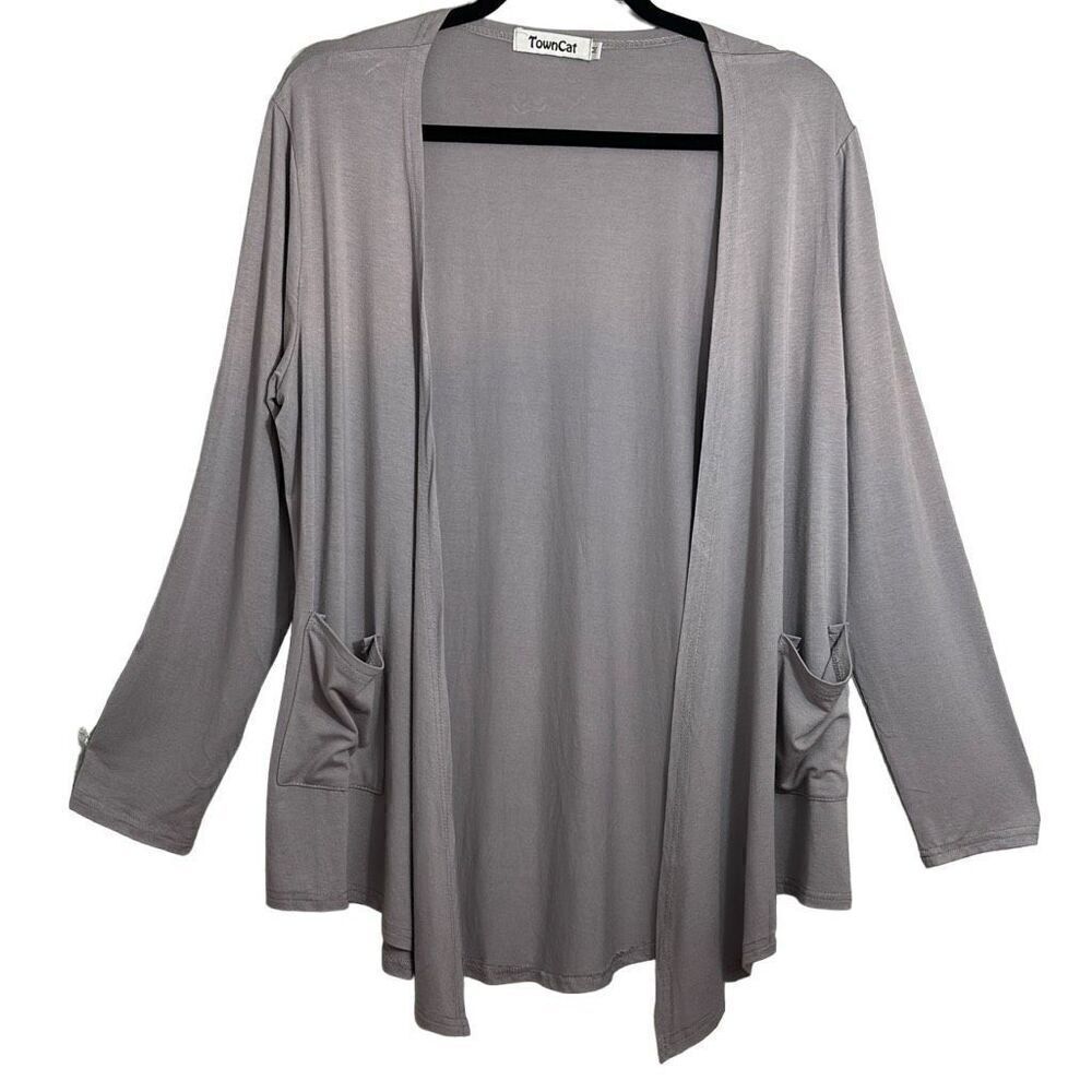 Town Cat smooth stretchy gray open cardigan moderate cascade style M